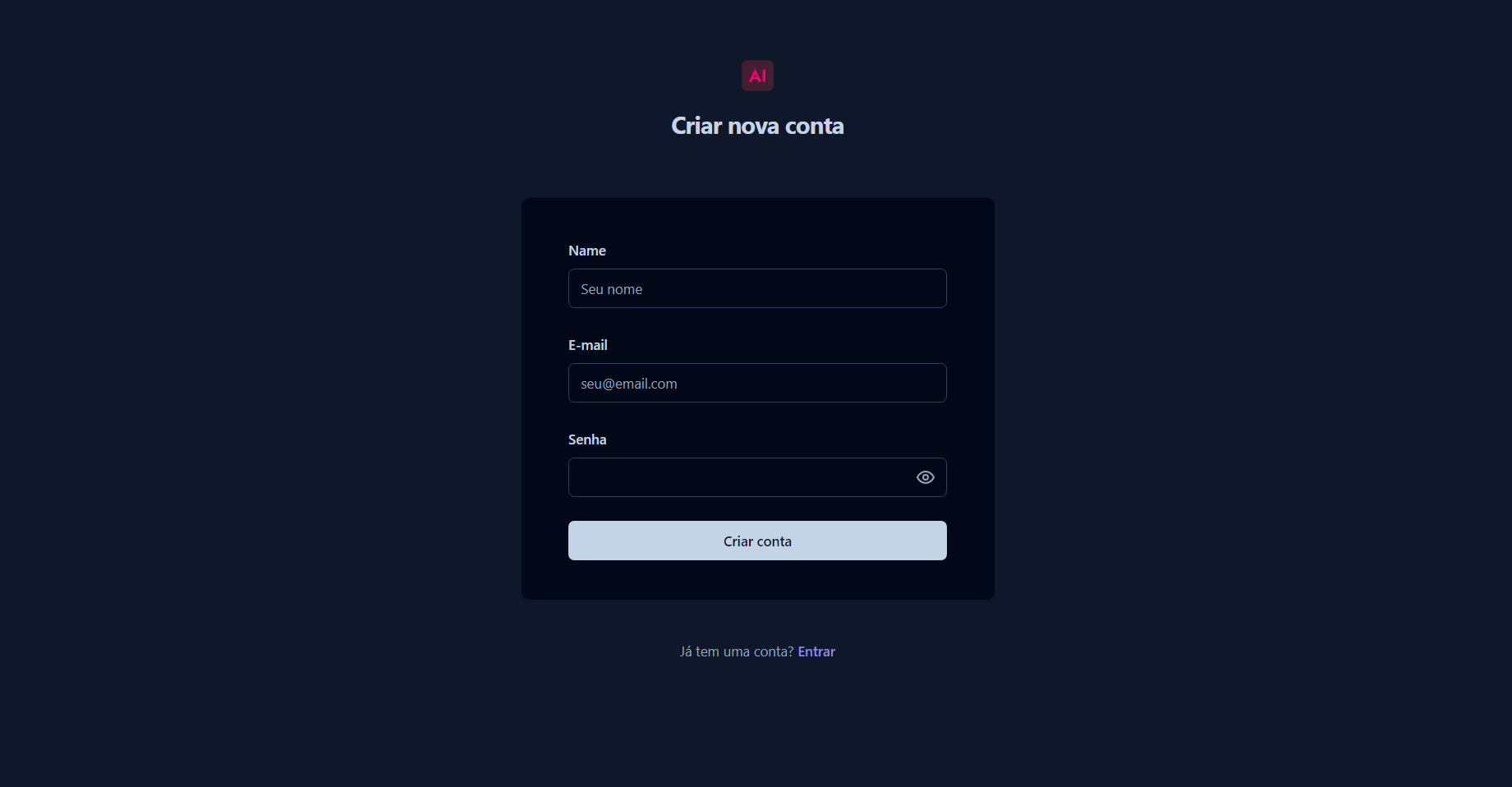 Analytics create account page