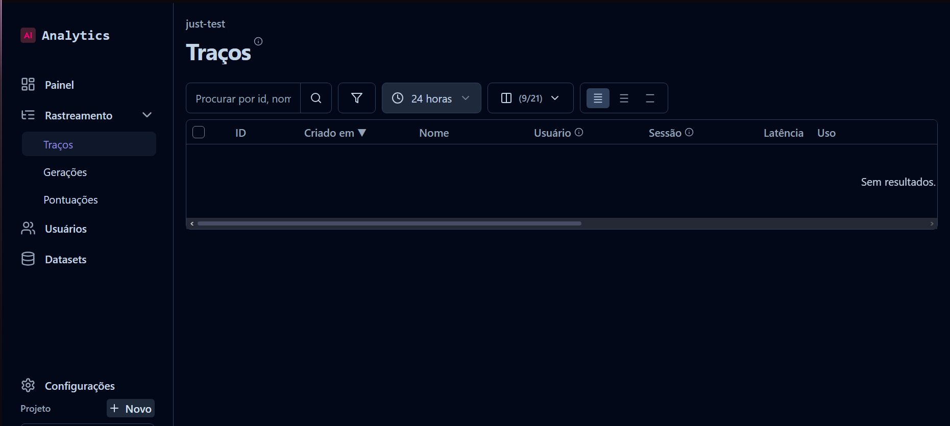 Analytics traces page